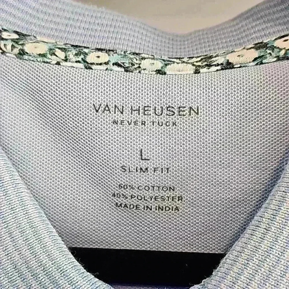 Van Heusen Never tuck light blue polo style shirt Slim fit Size L sku0128 - Picture 6 of 6